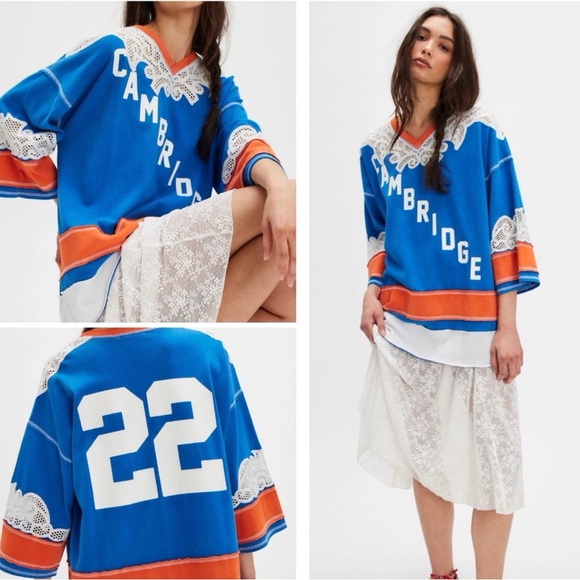 Free People Stanley Tee Shirt Cambridge Tee Size XS NEW Blue Orange Oversized - Picture 1 of 9